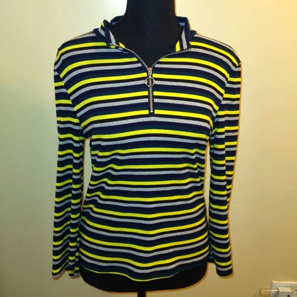Striped Long Sleeve Zip-Up Top - Picture 1 of 10